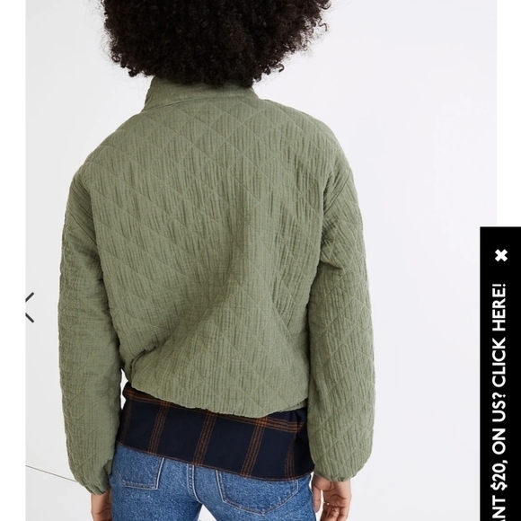 MADEWELL Diamond Jacquard Half-Zip Pullover Top in Khaki Green, SZ SMALL - Picture 6 of 12